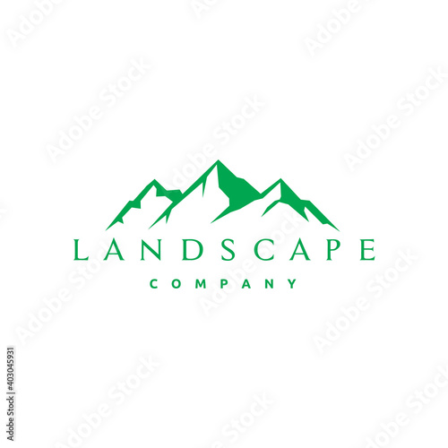 Minimalist Landscape Hills, Mountain Peaks River Creek Simple Logo Design Vector