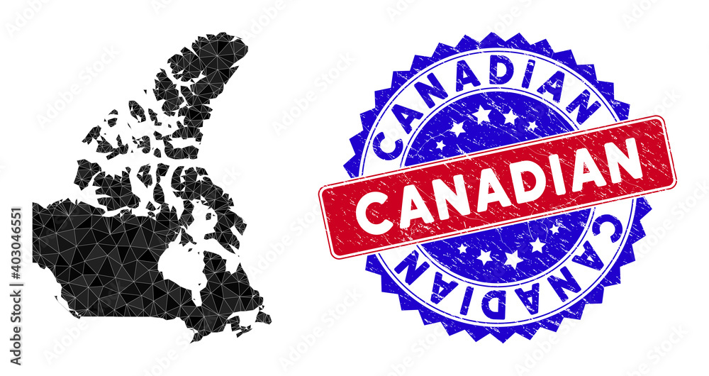 Canada v2 map polygonal mesh with filled triangles, and rough bicolor ...