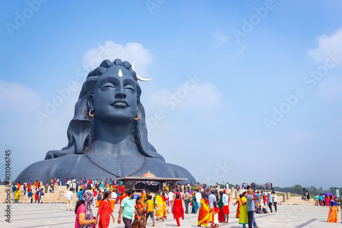 COIMBATORE , INDIA - DECEMBER 26, 2020: Adiyogi Shiva Statue - People Are Visiting And Praying Lord Shiva Statue in Isha Yoga. Editorial Stock Images photo