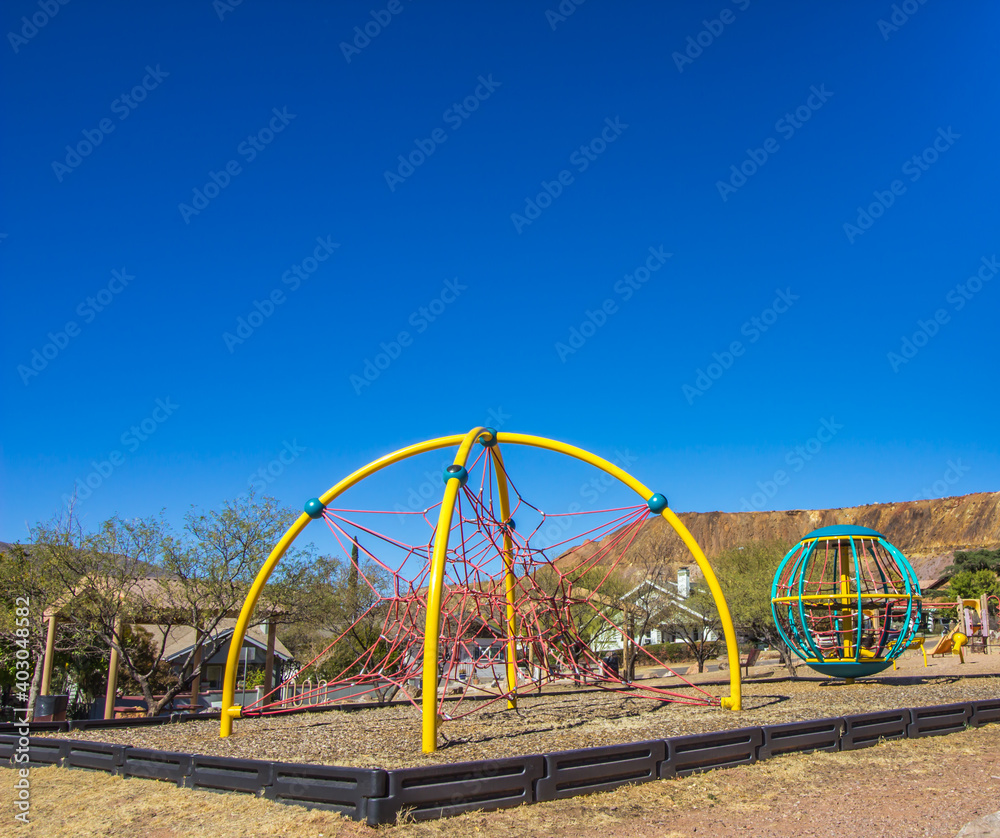 Modern Climbing Apparatus At Childrens Playground Modern Climbing Apparatus At Childrens Playground