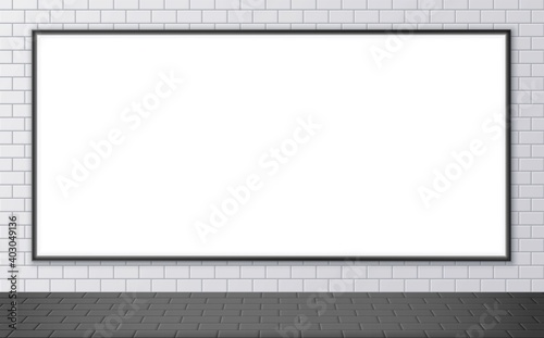 Blank advertising billboard mockup on a subway station. Horizontal poster on a street wall. Outdoor ceramic tile texture. Vector illustration