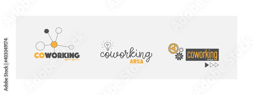 Logo options for coworking. Co-work, coworking space, collaboration office. Vector illustrations in hand-drawn style.
