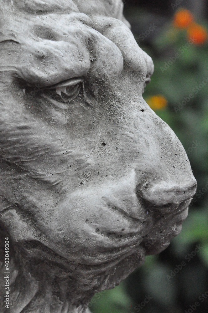Löwenkopf-Statue von der Seite