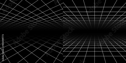 Perspective grids. Geometric lines 3d, architecture background. Floor ceiling textures vector background. Perspective geometric background, abstract decoration architecture to discotheque illustration