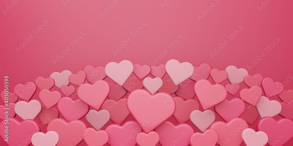 Valentines day, love concept, colorful 3d heart shape overlap background with copy space