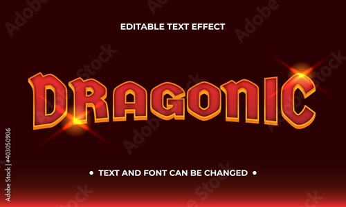 Dragonic text effect design. Red color with gold outline. Vector design isolated.