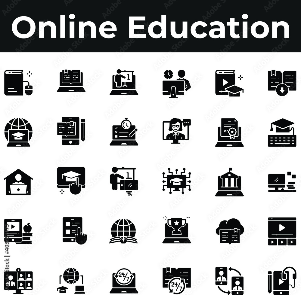 Online education, e-learning, school icon set Online education, e-learning, school icon set