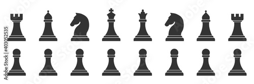 Chess piece icons set. Smart board game elements. Chess silhouettes vector illustration isolated on white.