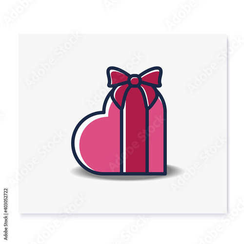 Heart shape present line icon.Gift box with bow ribbon, top view.Holiday congratulation, surprise concept. Holiday offer. Christmas, valentine, birthday. Isolated vector illustration