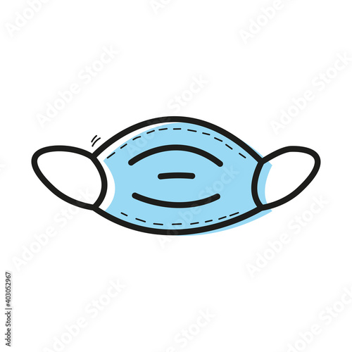 Blue Vector medical face mask. style line flat