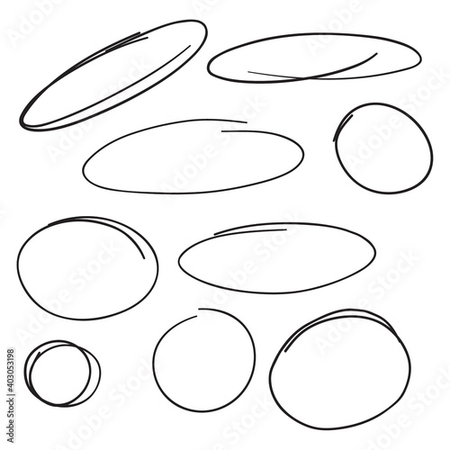 Set hand drawn ovals, felt-tip pen circles. Vector collection of scribble black frames.