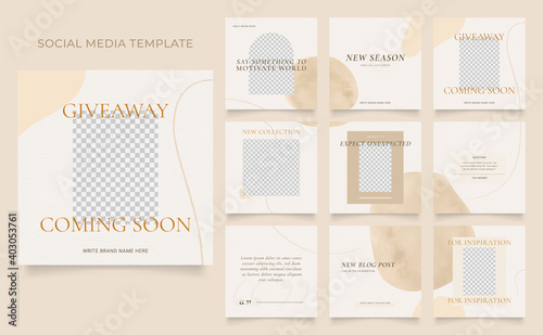 social media template banner blog fashion sale promotion. fully editable instagram and facebook square post frame puzzle organic sale poster. black grey white vector background