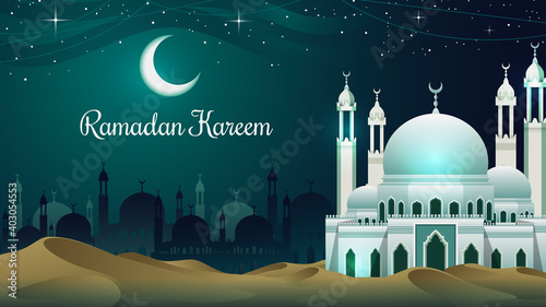 Mosque in The Desert Ramadan Kareem Background