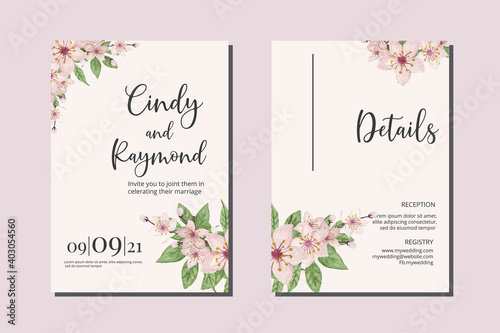 Cherry blossoms Watercolor Wedding Invitation Elegant Floral Design  Sakura Flower