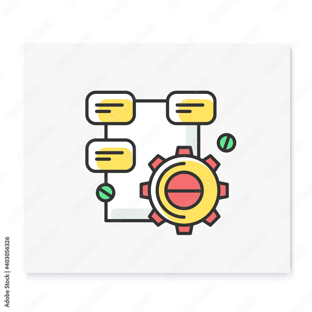 Solution research color icon. Gear line pictogram with project ...
