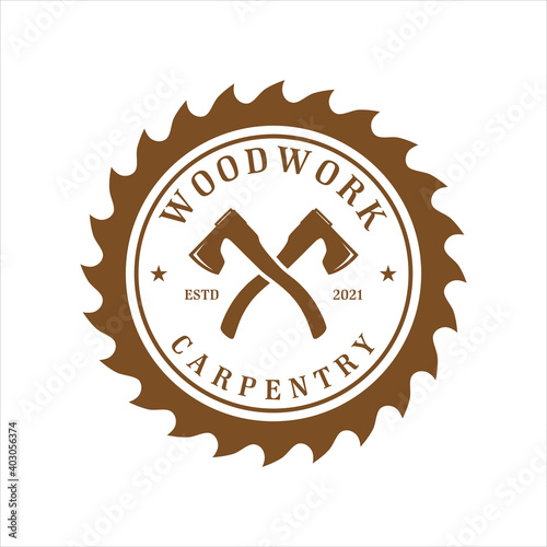 woodwork carpentry logo template, vintage style, vector illustration