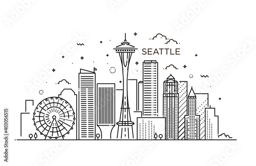 Banner of Seattle city in flat line trendy style. Seattle city line art.