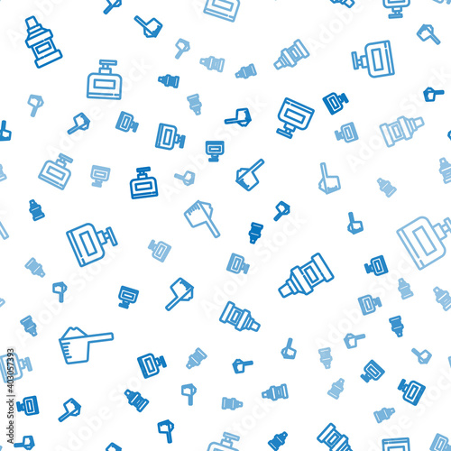 Set line Washing powder, Mouthwash bottle and Bottle of shampoo on seamless pattern. Vector.
