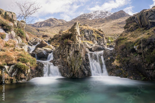 Waterfall pool in the Wasdale area of the Lake District  in a sunny winter day 