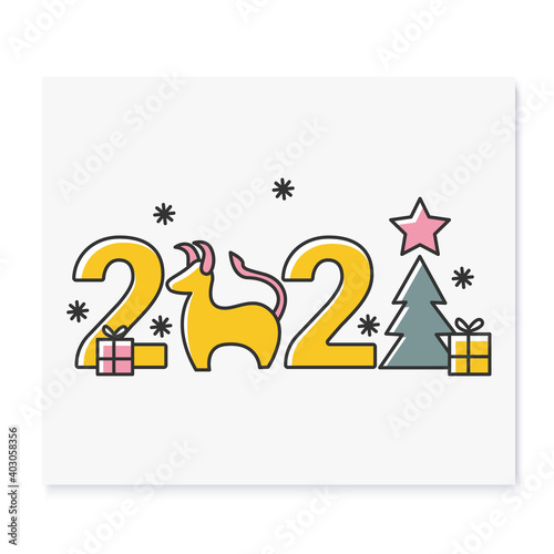 New year 2021 color icon. Christmas and New Year celebration concept. Holidays decoration, greeting card, banner, logo, image for typography and design. Isolated vector illustration