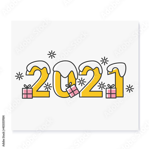 New year 2021 color icon. Christmas and New Year celebration concept. Holidays decoration, greeting card, banner, logo, image for typography and design. Isolated vector illustration