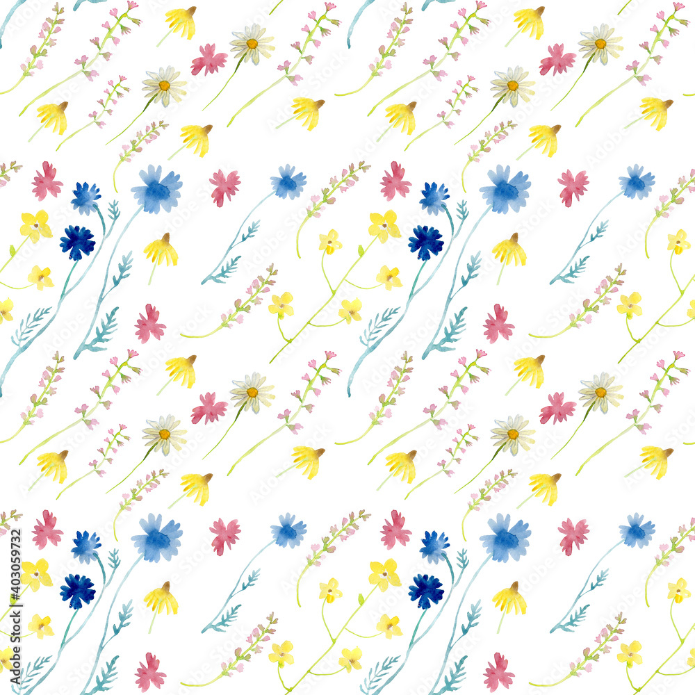 Fototapeta premium Seamless pattern wrapping paper Wallpaper field of wildflowers