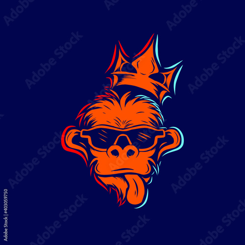 Funny funky monkey Line. Pop Art logo. Colorful design with dark background. Abstract vector illustration. Isolated black background for t-shirt