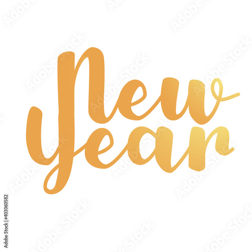 new year golden lettering card in white background