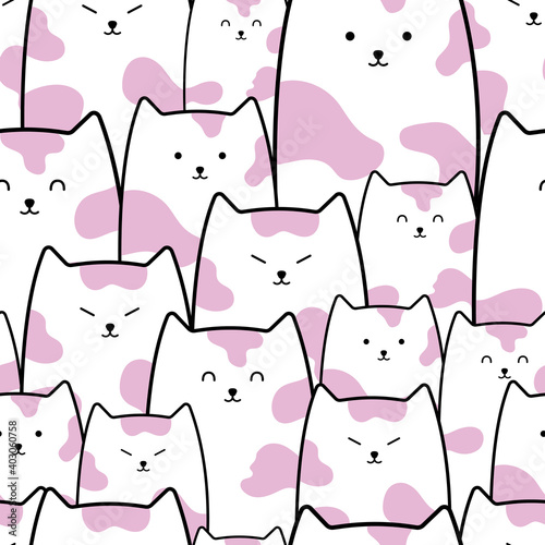 Pattern background cute face animal with cat pink color vector illustration.