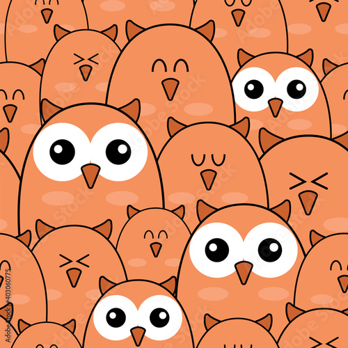 Pattern background cute face animal with Owl Brown color vector illustration.