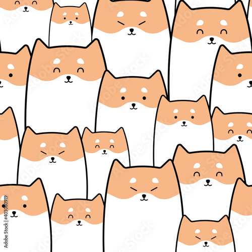 Pattern background cute face animal with dog Brown color vector illustration.

