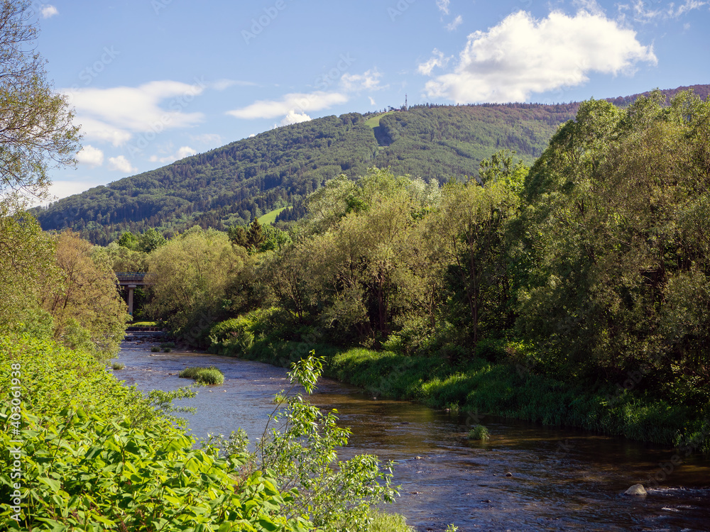 The Vistula River Valley in the Silesian Beskids, Ustron, Poland The Vistula River Valley in the Silesian Beskids, Ustron, Poland