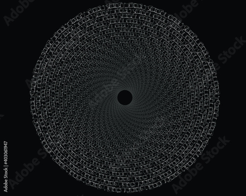 : Dotted, dots, speckles abstract concentric circle. Spiral, swirl, twirl element.Circular and radial lines volute, helix.Segmented circle with rotation.Radiating arc lines.Cochlea