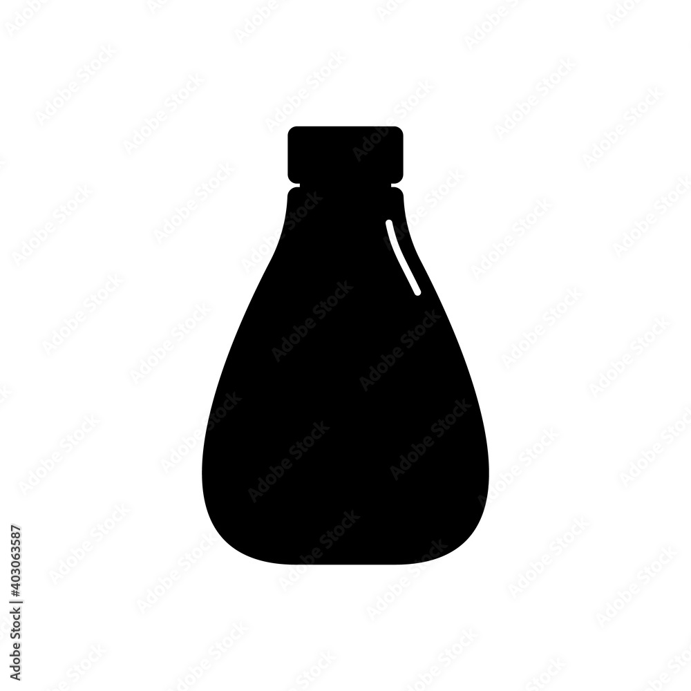 Cosmetic container in the form of plastic bottle. Oil, lotion, body care hygiene. Illustration design in the form of silhouette with thin white lines. Isolated icon in flat style on background Cosmetic container in the form of plastic bottle. Oil, lotion, body care hygiene. Illustration design in the form of silhouette with thin white lines. Isolated icon in flat style on background