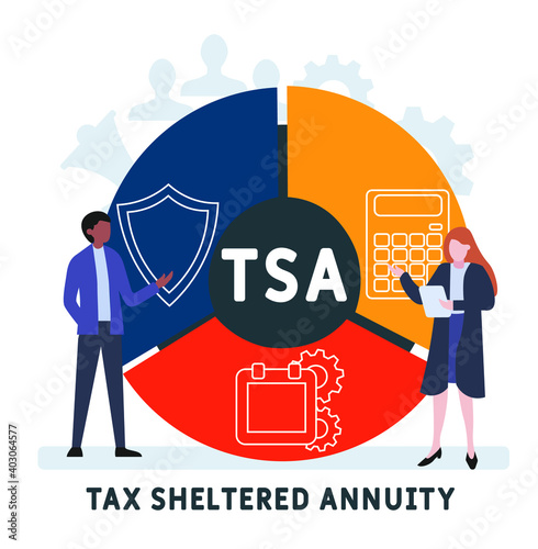 Flat design with people. TSA - Tax Sheltered Annuity acronym, business concept background.   Vector illustration for website banner, marketing materials, business presentation, online advertising.