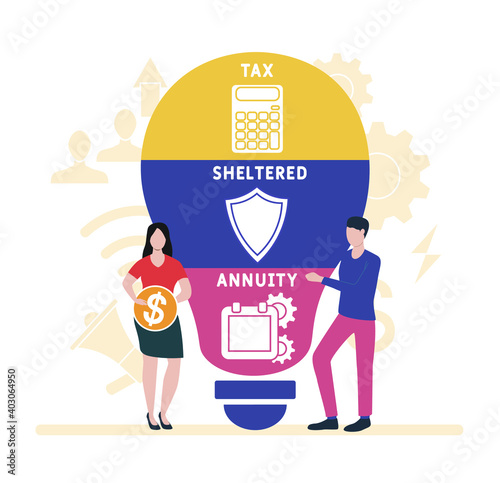 Flat design with people. TSA - Tax Sheltered Annuity acronym, business concept background.   Vector illustration for website banner, marketing materials, business presentation, online advertising.