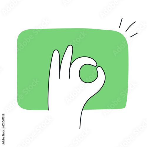 It's okay, ok sign with human fingers, well done, approval, positivity, or accept. Outline minimal vector sign on white.
