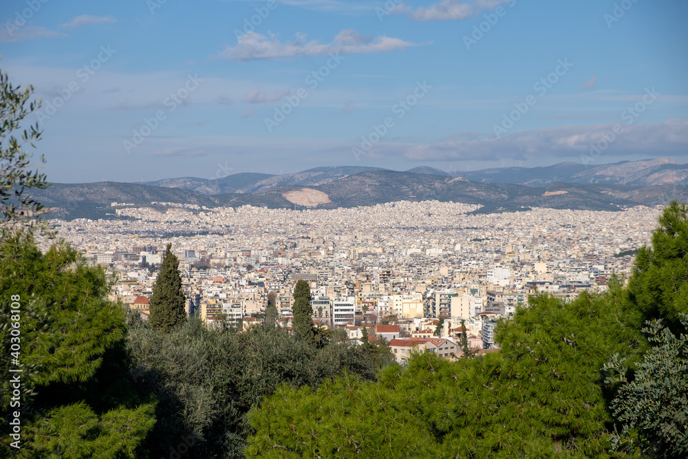 Athens - December 2019: view of the city from the Acropolis