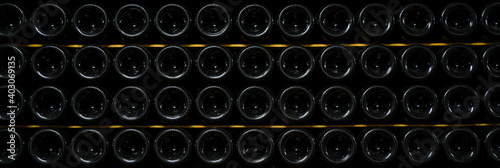 Vászonkép bottles of wine and champagne are stored underground in the winery