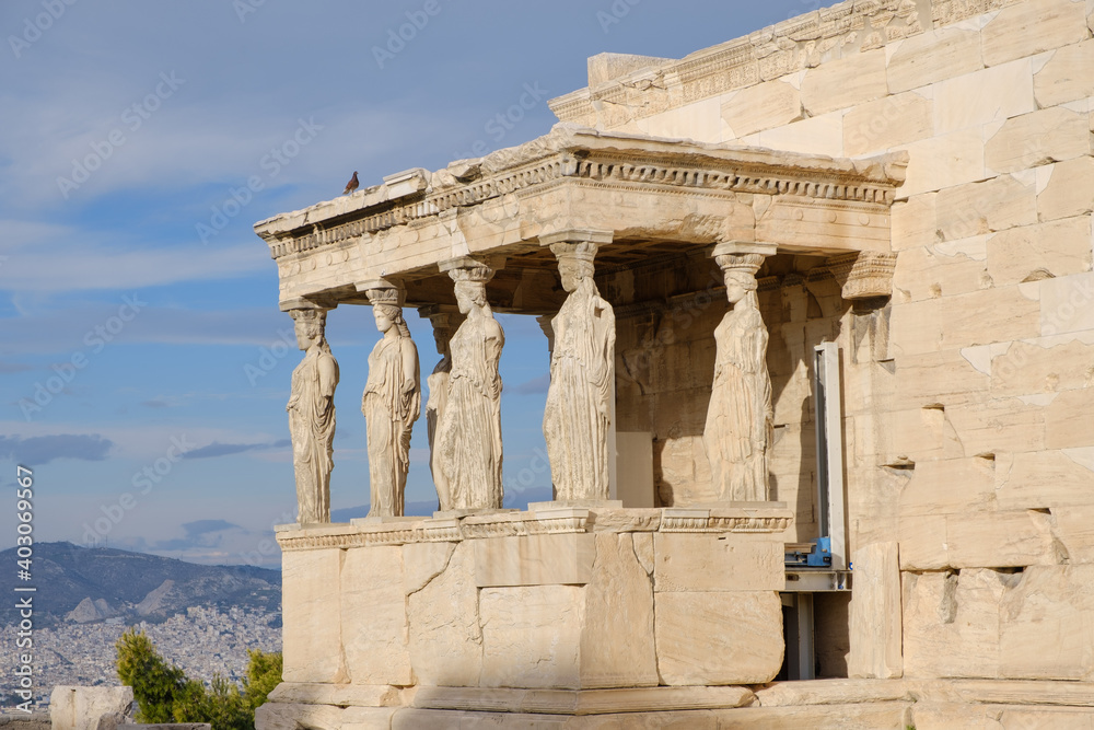 Athens - December 2019: view of Old Temple of Athena