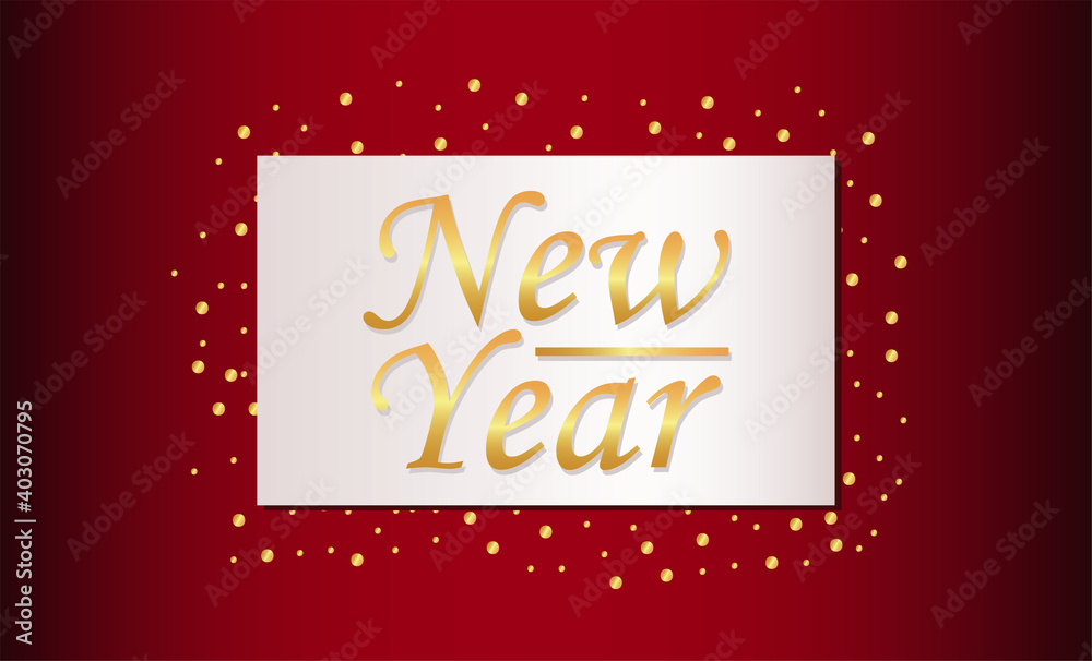 happy new year lettering card in red background