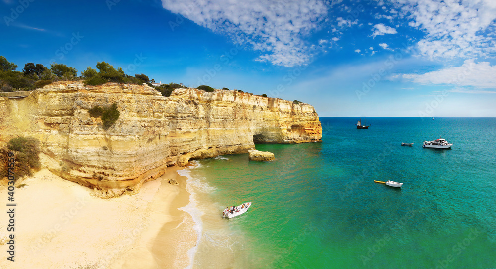 Sea coast cliffs beach Algarve Portugal
