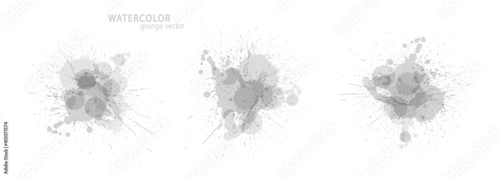 Watercolor effect vector stains. Grunge splatter set. Black paint stains.  Ink spots. Black and white drops. Grunge backgrounds collection.