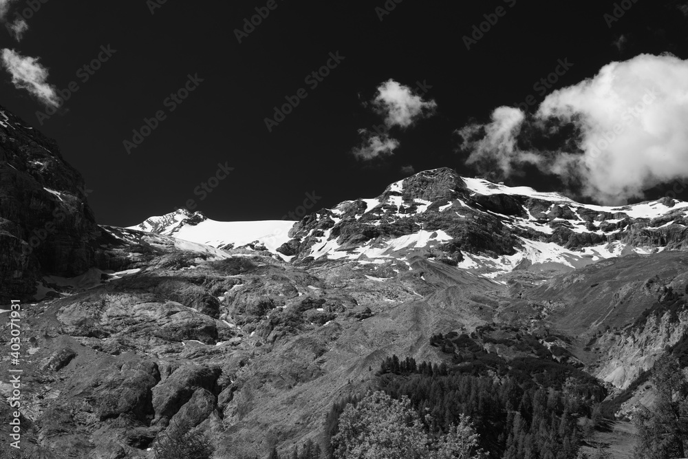 Mountain landscape along the road to Stelvio pass at summer Mountain landscape along the road to Stelvio pass at summer