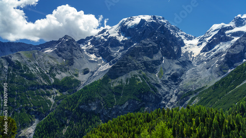 Mountain landscape along the road to Stelvio pass at summer. Glacier © Claudio Colombo