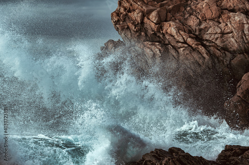 stormy sea at the rocky coast of Brittany, Fance