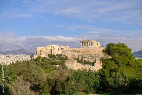 Athens - December 2019: view of the Acropolis