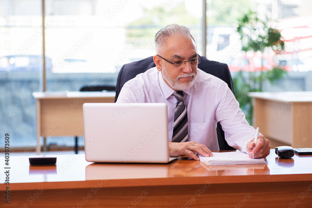 Old businessman employee working in the office Old businessman employee working in the office