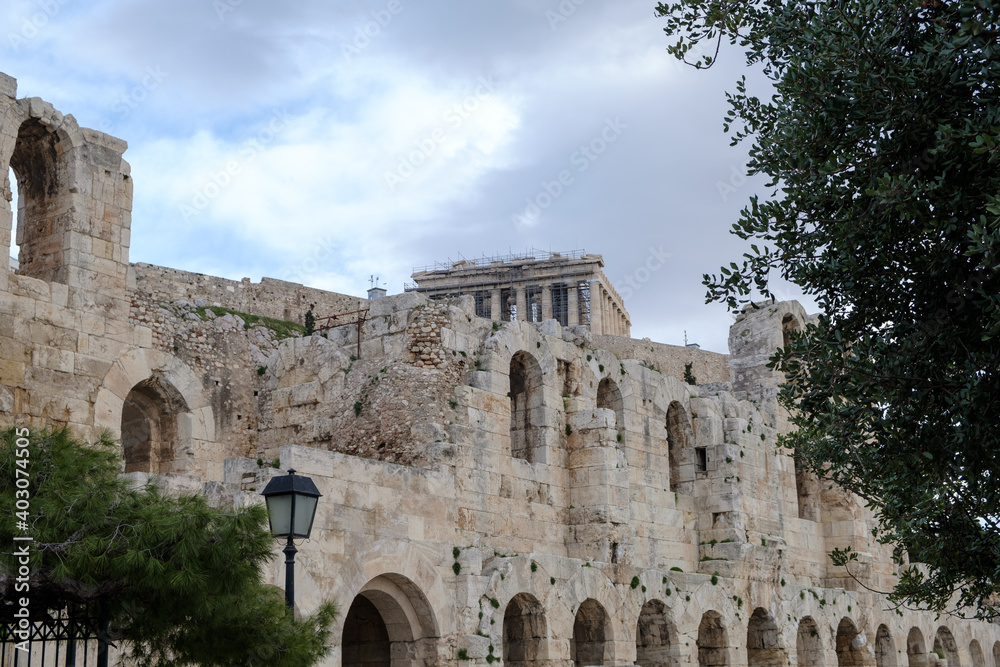 Athens - December 2019: view of Theatre of Dionysus Athens - December 2019: view of Theatre of Dionysus