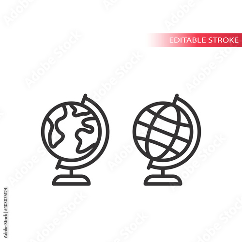 Globus thin line vector icon. Planet earth globe with continents outline symbol.